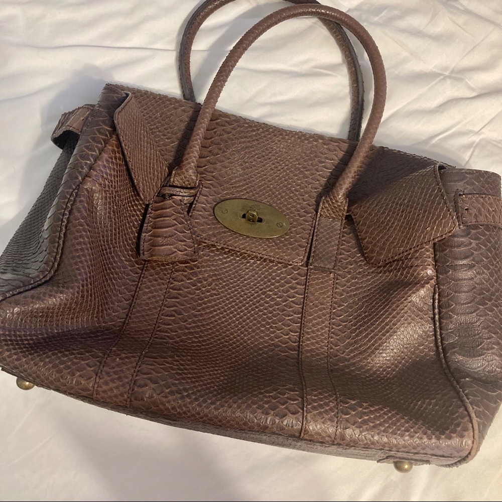 Brown Croc-Texture Satchel